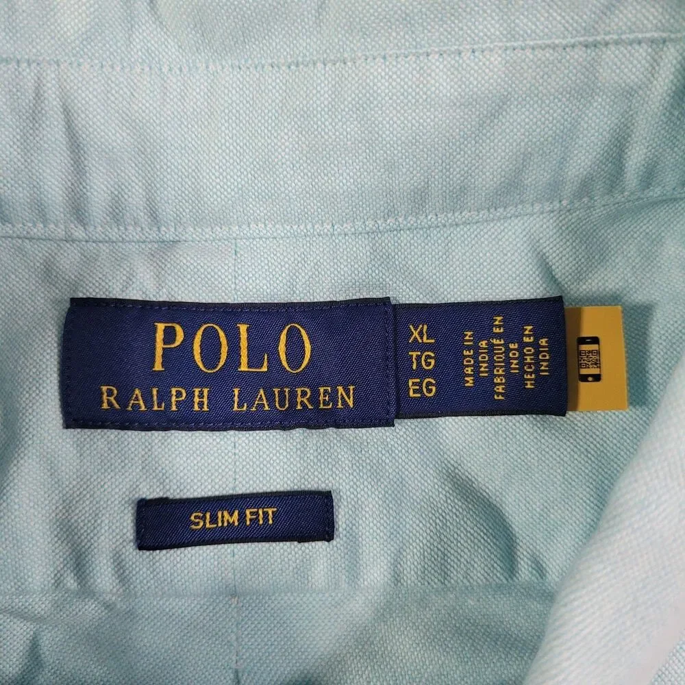 Polo Ralph Lauren Shirt Mens XL Blue Solid Long Sleeve Button Down Slim Fit